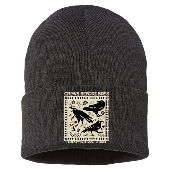 Crows Before Bros Support Your Local Murder Funny Halloween Sustainable Knit Beanie