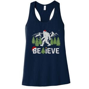 Christmas Believe Bigfoot Funny Xmas Tree Women's Racerback Tank