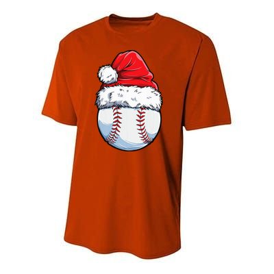 Christmas Baseball Ball Santa Hat Xmas Boys Youth Performance Sprint T-Shirt