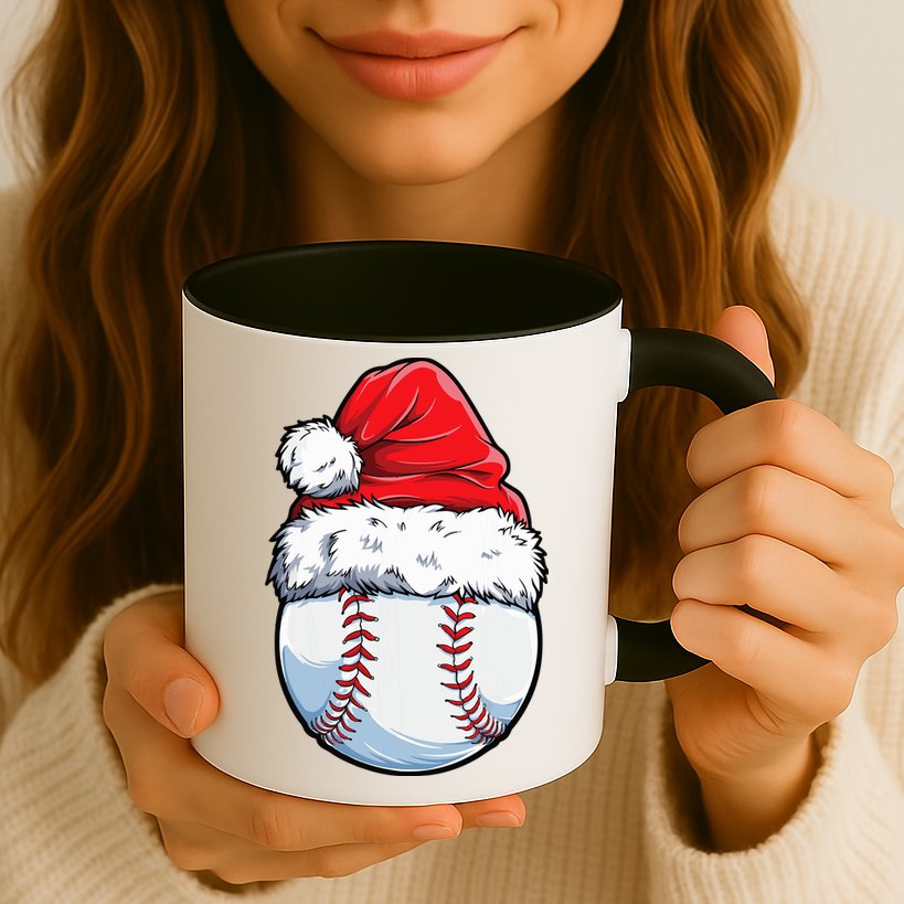 Christmas Baseball Ball Santa Hat Xmas Boys Mug