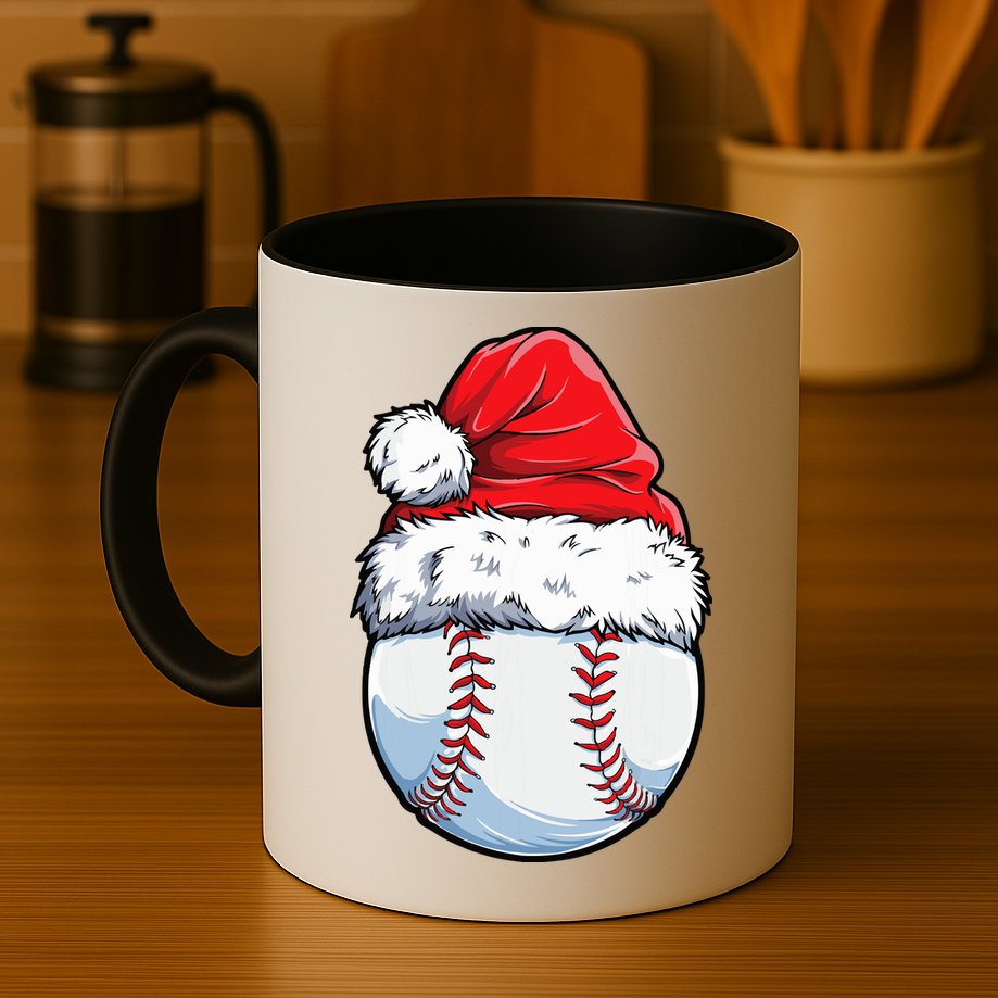 Christmas Baseball Ball Santa Hat Xmas Boys Mug