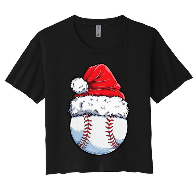 Christmas Baseball Ball Santa Hat Xmas Boys Women's Crop Top Tee