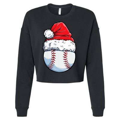 Christmas Baseball Ball Santa Hat Xmas Boys Cropped Pullover Crew