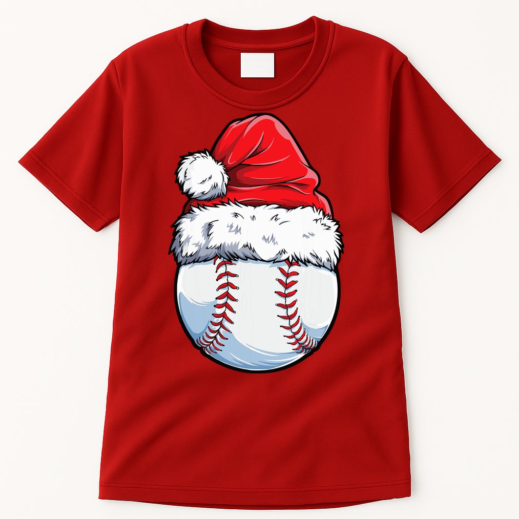 Christmas Baseball Ball Santa Hat Xmas Boys Tall T-Shirt