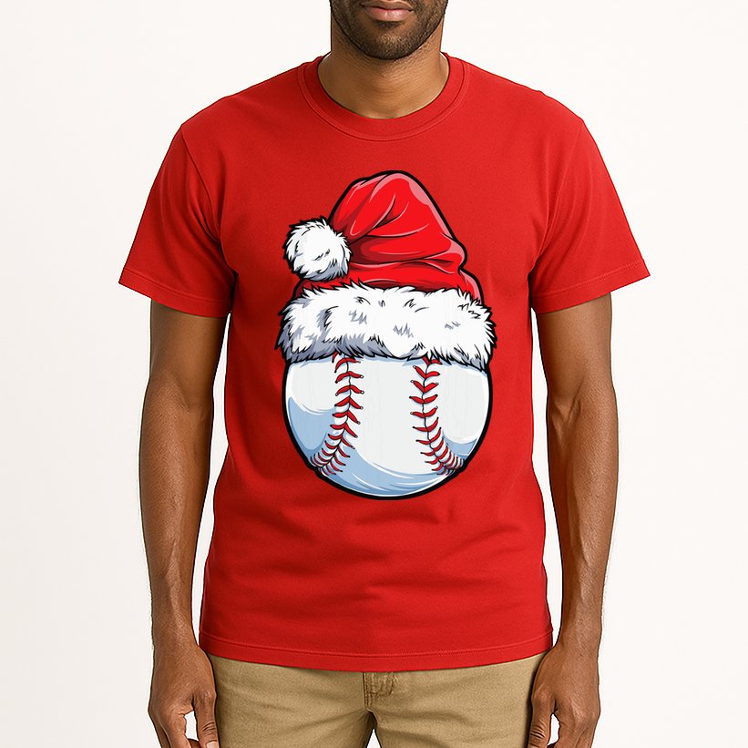 Christmas Baseball Ball Santa Hat Xmas Boys Tall T-Shirt