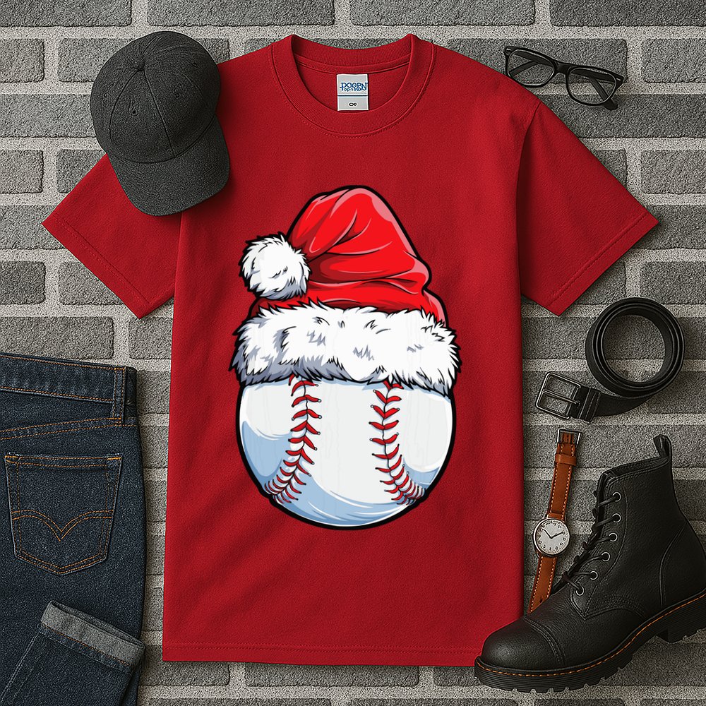Christmas Baseball Ball Santa Hat Xmas Boys Tall T-Shirt