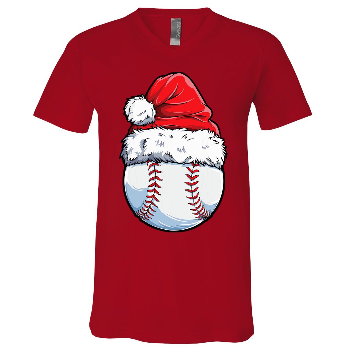 Christmas Baseball Ball Santa Hat Xmas Boys V-Neck T-Shirt