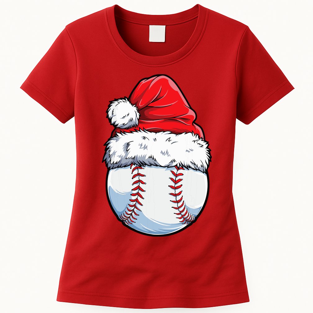 Christmas Baseball Ball Santa Hat Xmas Boys Womens T-Shirt