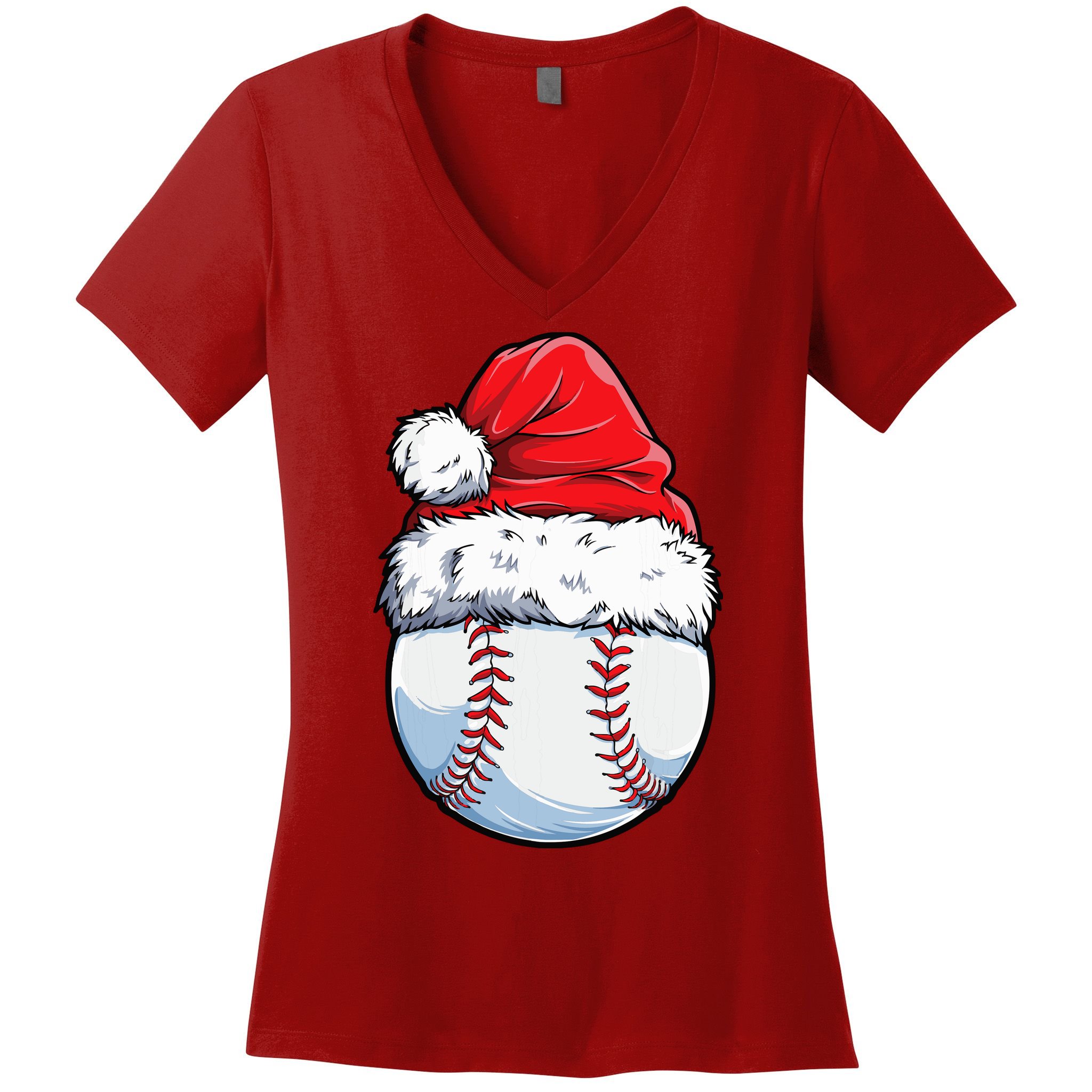 Christmas Baseball Ball Santa Hat Xmas Boys Women's V-Neck T-Shirt