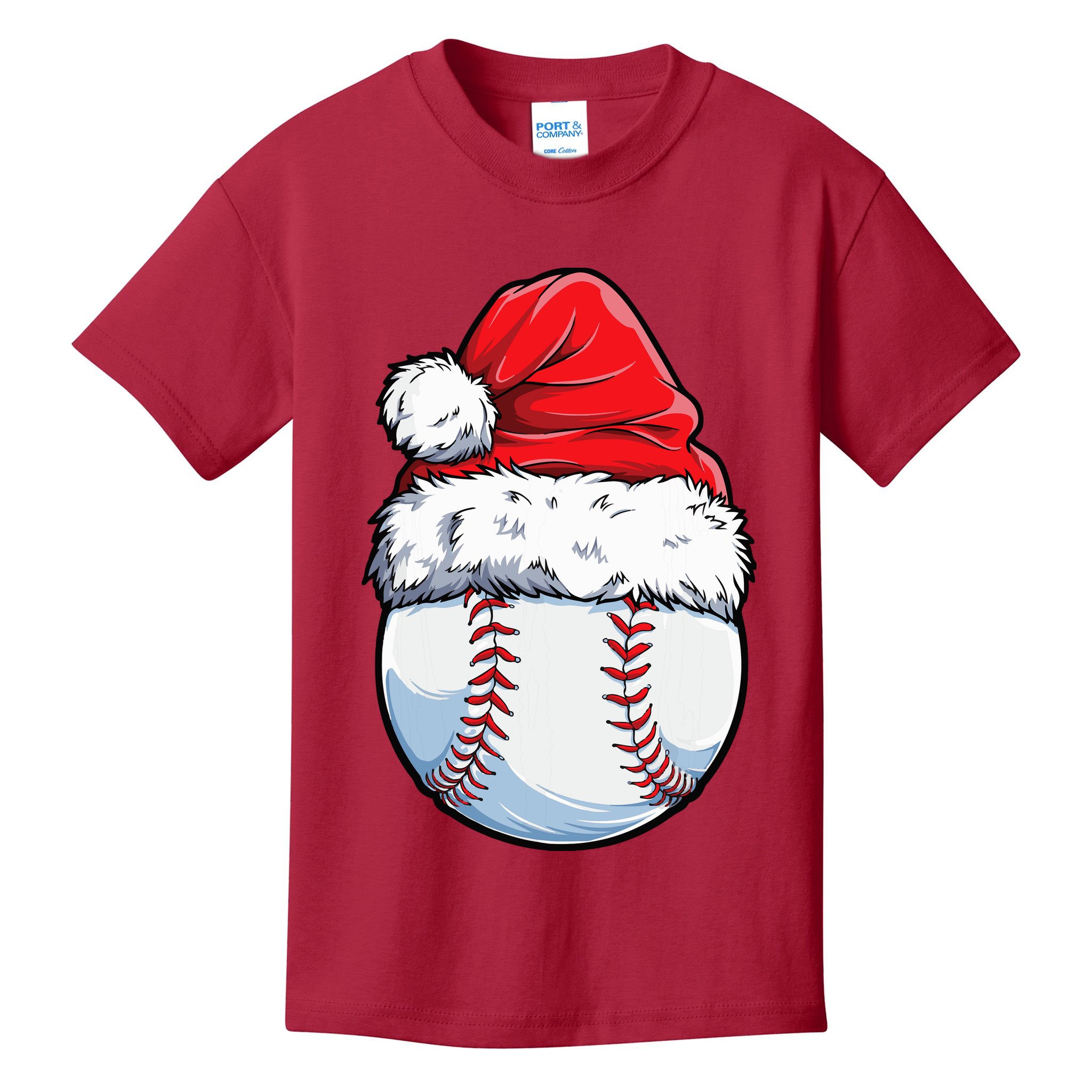 Christmas Baseball Ball Santa Hat Xmas Boys Kids T-Shirt