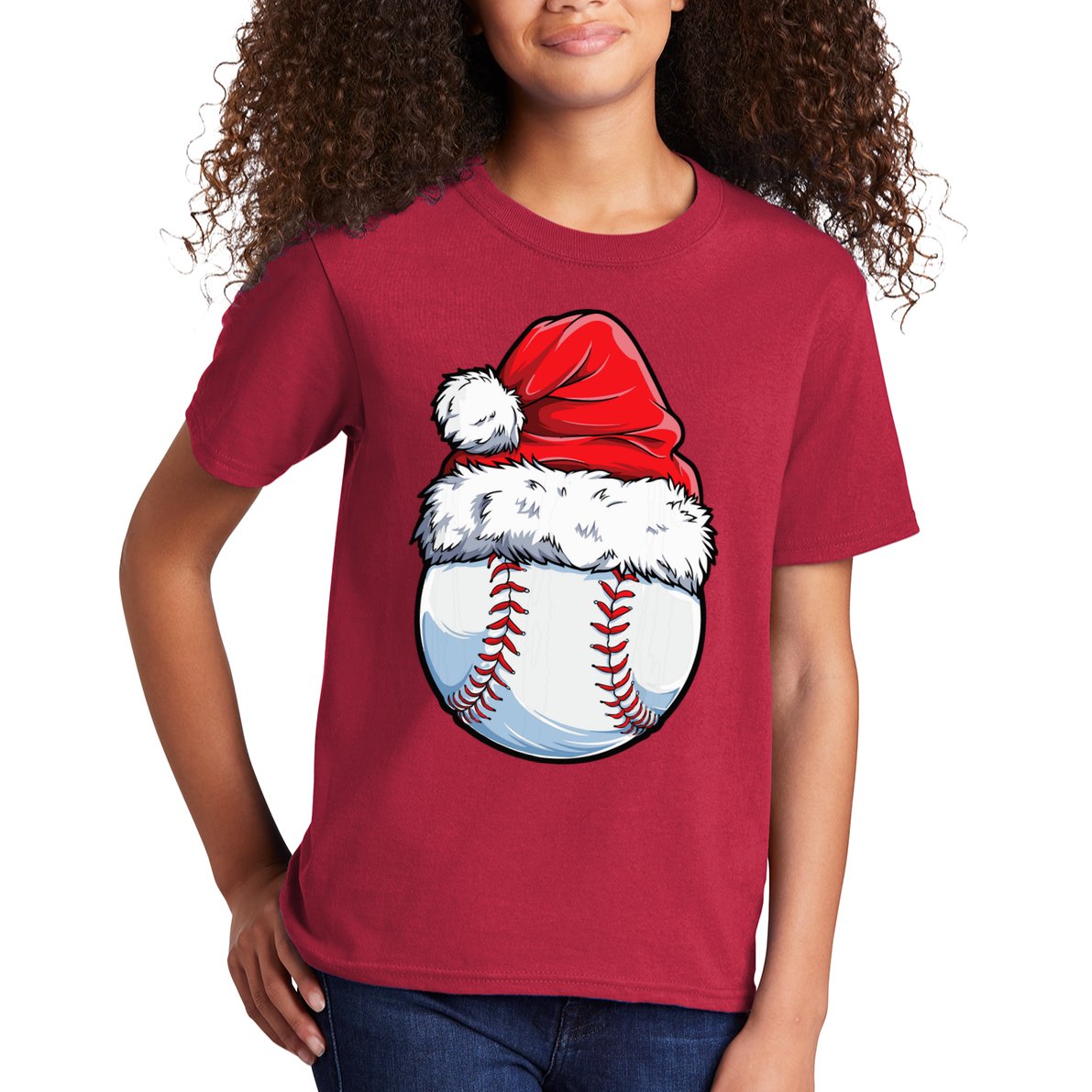 Christmas Baseball Ball Santa Hat Xmas Boys Kids T-Shirt