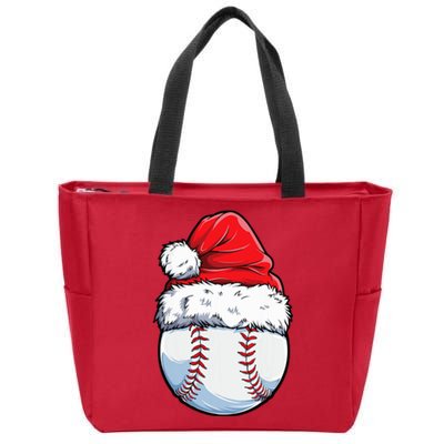 Christmas Baseball Ball Santa Hat Xmas Boys Zip Tote Bag