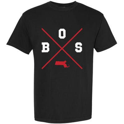 Classic Bos Boston Massachusetts Red Vintage State Outline Garment-Dyed Heavyweight T-Shirt