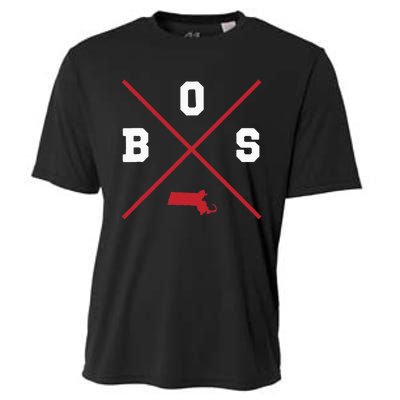 Classic Bos Boston Massachusetts Red Vintage State Outline Cooling Performance Crew T-Shirt