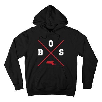 Classic Bos Boston Massachusetts Red Vintage State Outline Hoodie