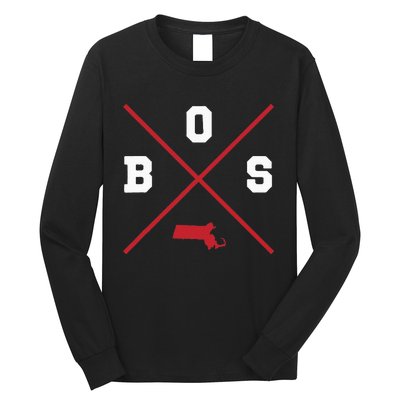 Classic Bos Boston Massachusetts Red Vintage State Outline Long Sleeve Shirt