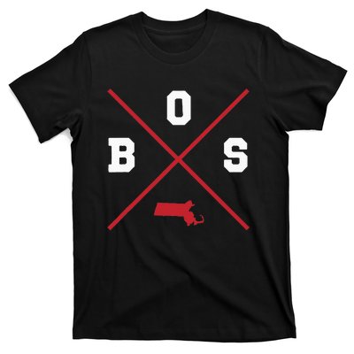 Classic Bos Boston Massachusetts Red Vintage State Outline T-Shirt