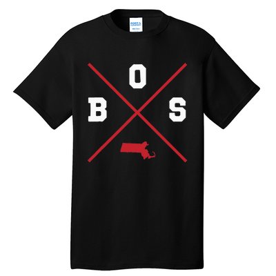 Classic Bos Boston Massachusetts Red Vintage State Outline Tall T-Shirt