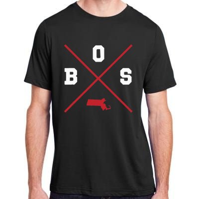 Classic Bos Boston Massachusetts Red Vintage State Outline Adult ChromaSoft Performance T-Shirt