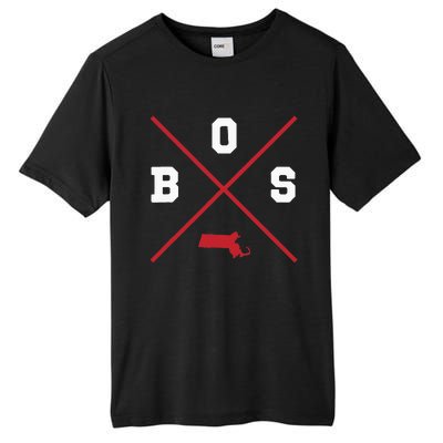 Classic Bos Boston Massachusetts Red Vintage State Outline Tall Fusion ChromaSoft Performance T-Shirt