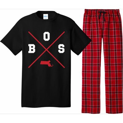 Classic Bos Boston Massachusetts Red Vintage State Outline Pajama Set