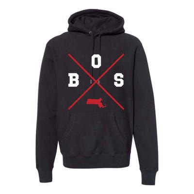 Classic Bos Boston Massachusetts Red Vintage State Outline Premium Hoodie