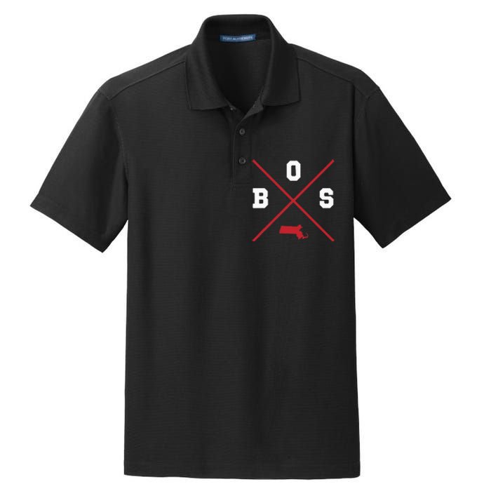 Classic Bos Boston Massachusetts Red Vintage State Outline Dry Zone Grid Polo