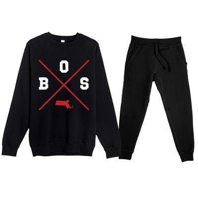 Classic Bos Boston Massachusetts Red Vintage State Outline Premium Crewneck Sweatsuit Set