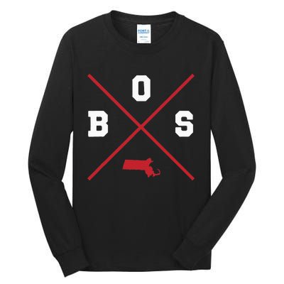 Classic Bos Boston Massachusetts Red Vintage State Outline Tall Long Sleeve T-Shirt