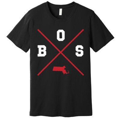 Classic Bos Boston Massachusetts Red Vintage State Outline Premium T-Shirt