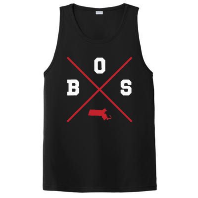 Classic Bos Boston Massachusetts Red Vintage State Outline PosiCharge Competitor Tank