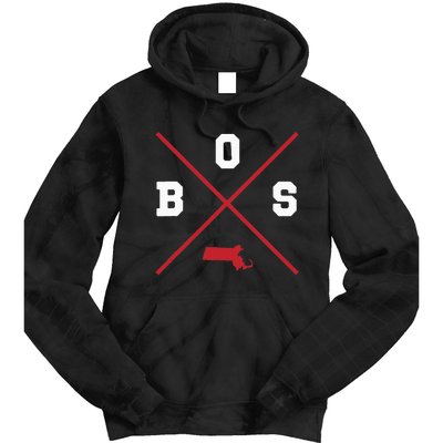 Classic Bos Boston Massachusetts Red Vintage State Outline Tie Dye Hoodie