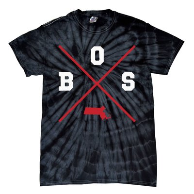 Classic Bos Boston Massachusetts Red Vintage State Outline Tie-Dye T-Shirt