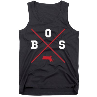 Classic Bos Boston Massachusetts Red Vintage State Outline Tank Top