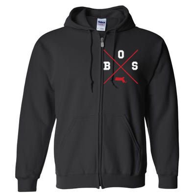 Classic Bos Boston Massachusetts Red Vintage State Outline Full Zip Hoodie