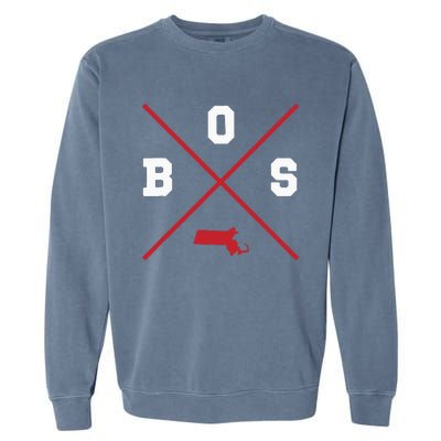 Classic Bos Boston Massachusetts Red Vintage State Outline Garment-Dyed Sweatshirt