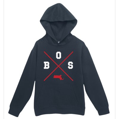 Classic Bos Boston Massachusetts Red Vintage State Outline Urban Pullover Hoodie