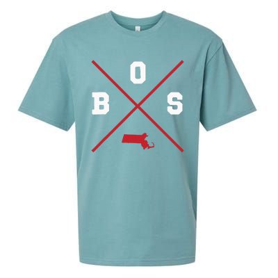 Classic Bos Boston Massachusetts Red Vintage State Outline Sueded Cloud Jersey T-Shirt