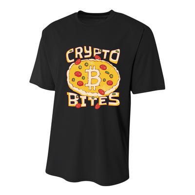 Crypto Bites Bitcoin Pizza Youth Performance Sprint T-Shirt