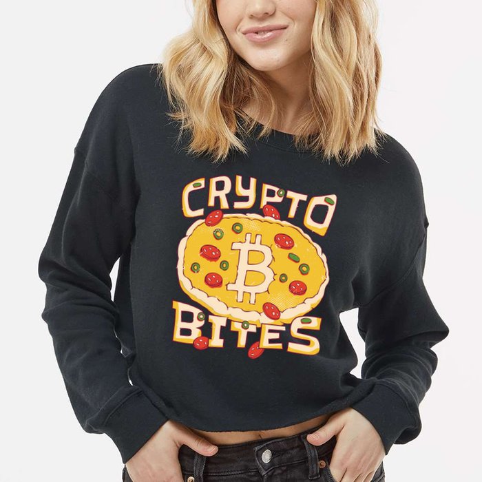 Crypto Bites Bitcoin Pizza Cropped Pullover Crew