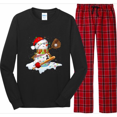 Christmas Baseball Bat Snowman Santa Snowflake Long Sleeve Pajama Set