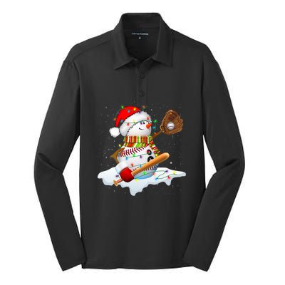 Christmas Baseball Bat Snowman Santa Snowflake Silk Touch Performance Long Sleeve Polo