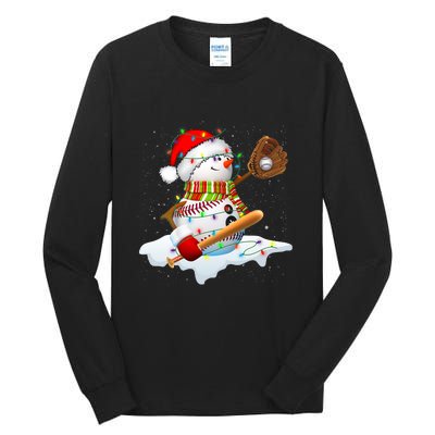 Christmas Baseball Bat Snowman Santa Snowflake Tall Long Sleeve T-Shirt