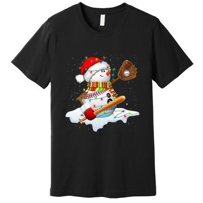 Christmas Baseball Bat Snowman Santa Snowflake Premium T-Shirt