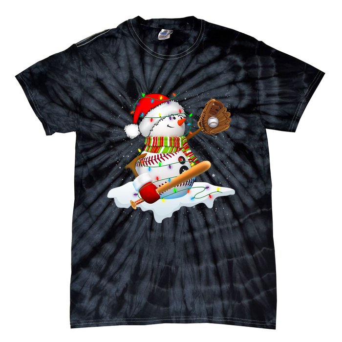 Christmas Baseball Bat Snowman Santa Snowflake Tie-Dye T-Shirt