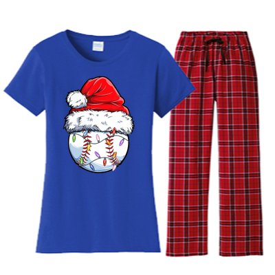 Christmas Baseball Ball Santa Hat Xmas Catcher Pitcher Gift Women's Flannel Pajama Set