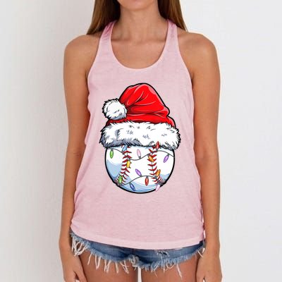 Christmas Baseball Ball Santa Hat Xmas Catcher Pitcher Gift Women's Knotted Racerback Tank