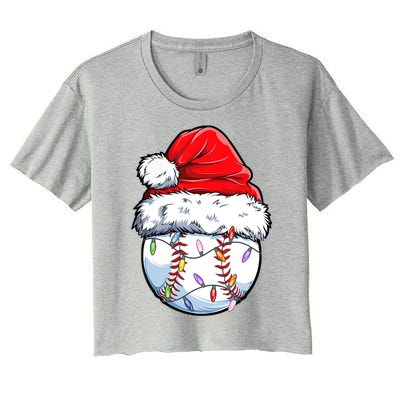 Christmas Baseball Ball Santa Hat Xmas Catcher Pitcher Gift Women's Crop Top Tee