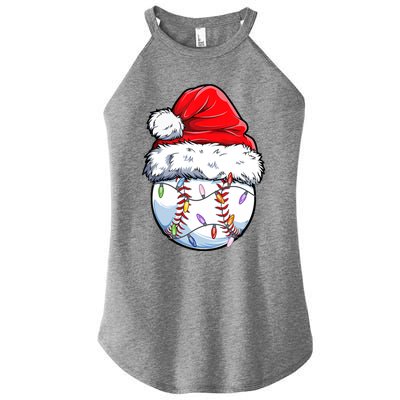 Christmas Baseball Ball Santa Hat Xmas Catcher Pitcher Gift Women’s Perfect Tri Rocker Tank