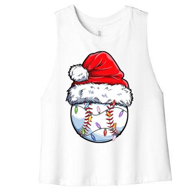 Christmas Baseball Ball Santa Hat Xmas Catcher Pitcher Gift Women's Racerback Cropped Tank